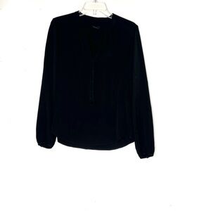 Theory Silk Splitneck Long Sleeve Blouse Black Size Medium